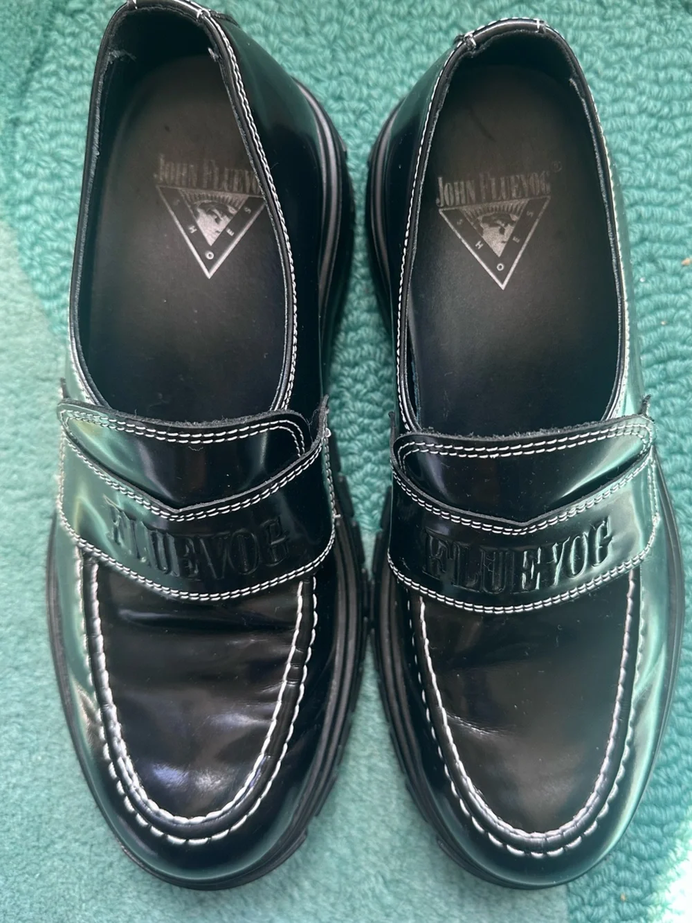 Fluevog EXCELLENT Official Linggo glossy black leather slip-on loafer- W8/M6